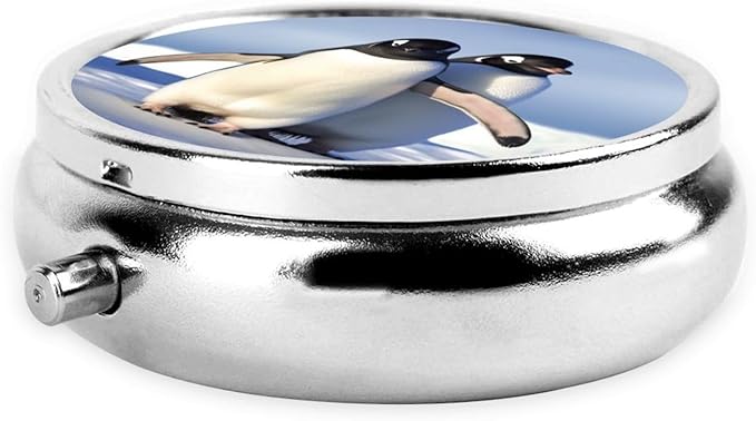 Pill Box Cute Penguin Round Pill Case 3 Compartment for Purse Cute Metal Pill Organizer Portable Travel Pillbox Mini Small Pill Container Holder to Hold Vitamins Fish Oil Supplements
