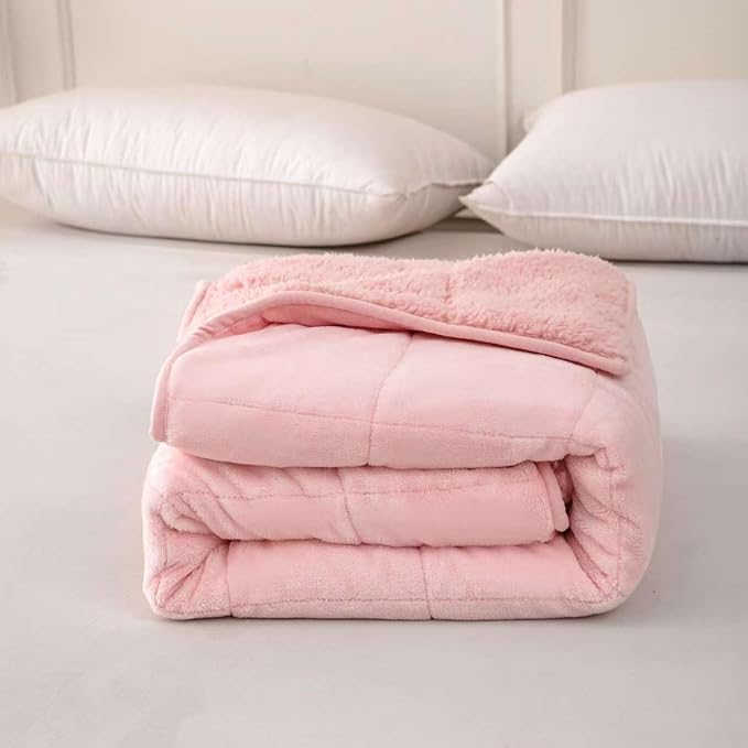 Sherpa 10lb Weighted Blanket for Adult, Both Sides Reversible Velvet Soft Plush Weighted Heavy Blanket for All Season Pink 48in*72in