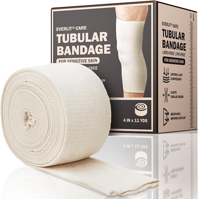 EVERLIT 560D Cotton Blend Elasticated Tubular Support Bandage | Latex-Free, Extra-Thick Breathable Stockinette for Arm, Knees, Legs | Moderate to High Compression for Sensitive Skin | 4" x 11 yd