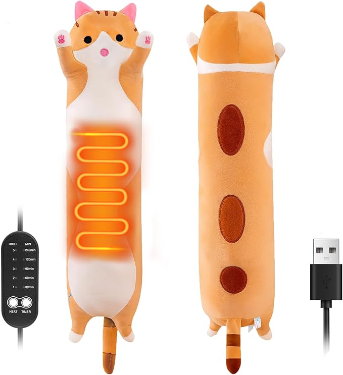 Cat Heating Pad for Period Cramps Menstrual Pain Relief, Portable Electric Heat Pads USB Powered, Cute Cats Plush Stuffed Animals Funny Gifts for Women Teen Girls Cat Lovers Birthday Easter Christmas