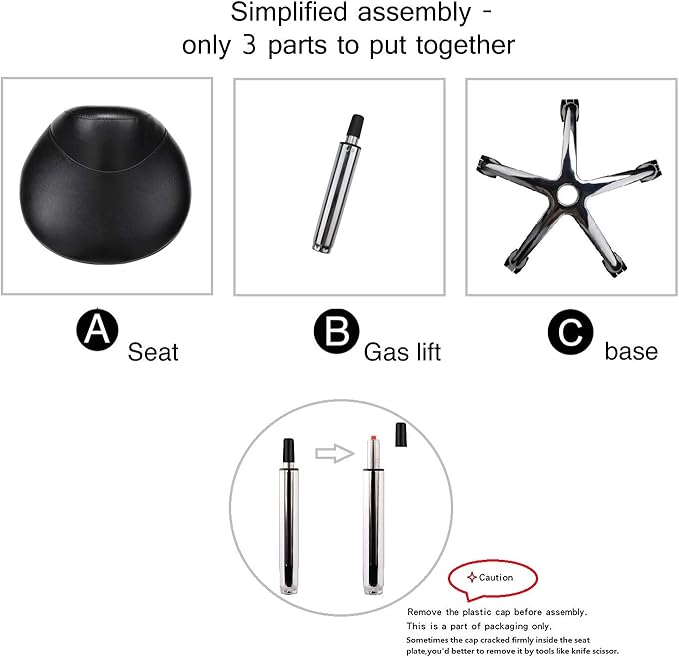 Kaleurrier Saddle Stool Rolling Swivel Height Adjustable with Wheels,Heavy Duty Stool,Ergonomic Stool Chair for Lab,Clinic,Dentist,Salon,Massage,Office and Home Kitchen (Black, Without Back)