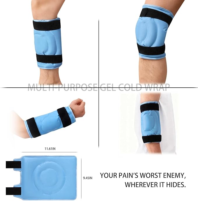 Knee Brace for Women Men Ice Packs for Injuries Reusable Wrap Gel Bags Back Cold Feet Elbow Replacement Recovery Aids Large Foot Sleeve Surgery After Fluid Relief Leg Velcro Around Shin Blue