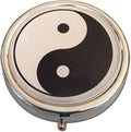 Yin Yan Round 3-Compartment Chrome Pill Box – Metal Travel Medicine Organizer for Pills, Vitamins, and Small Items – Compact Pill Case (1.77" Diameter x 0.63" Thick)