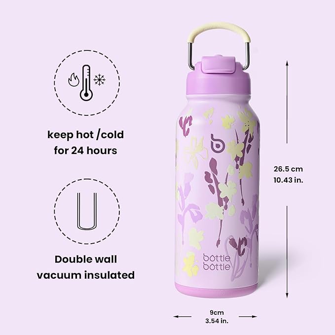 BOTTLE BOTTLE 32oz Insulated Water Bottle Stainless Steel Sport Water Bottle with Straw Dual-use Lid Design for Gym with Pill Box