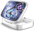 WATASSA Pill Box with Animal Style Mirror All-in-One 2-Compartment Portable Medicine Organizer, Marble Pattern Travel Pill Case for Vitamins&Daily Medication(Fits Pocket/Purse) (Iridescent Butterfly)
