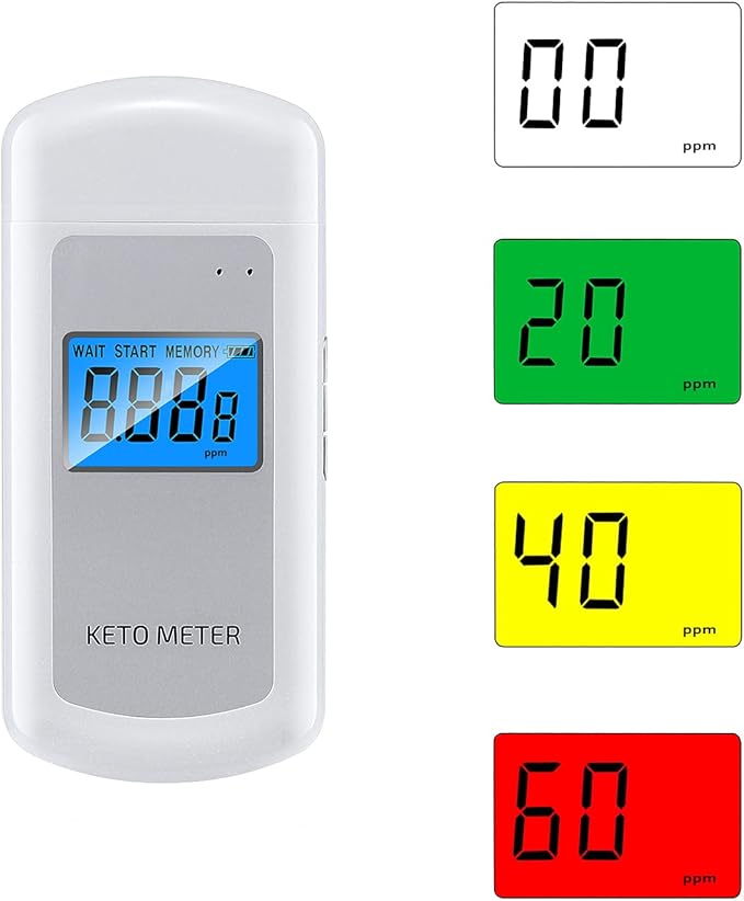 Ketone Breath Analyzer Professional Rechargeablel Ketone Breath Meter Portable Digita Ketone Breath Tester with 10 Replaceable Mouthpieces for Ketogenic Diet Testing with 10 Mouthpieces