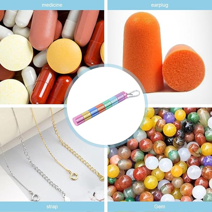 Pill Box Organiser, Portable Weekly Pill Box, 7 Day 1 Times a Day Compartments Tablet Organiser Box, Rainbow Metal Pill Holder Waterproof Pill Case with Keychain for Outdoor Travel Camping Work