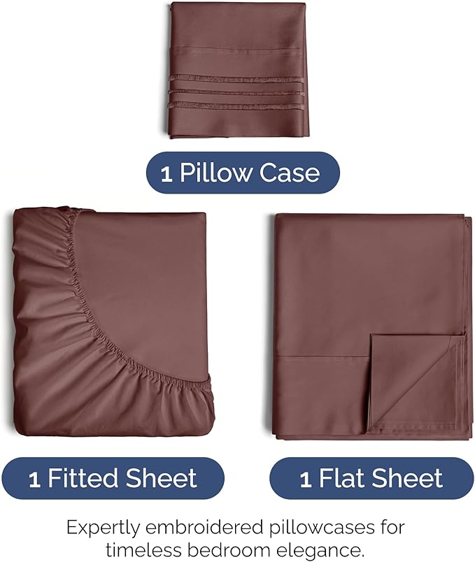 Full Size 4 Piece Sheet Set - Extra Soft, Breathable & Cooling Sheets - Hotel Luxury Durable Bed Sheets for Women & Men - Deep Pockets, Easy-Fit & Wrinkle-Free Sheets - Dark Russet Oeko-Tex Bed Sheets