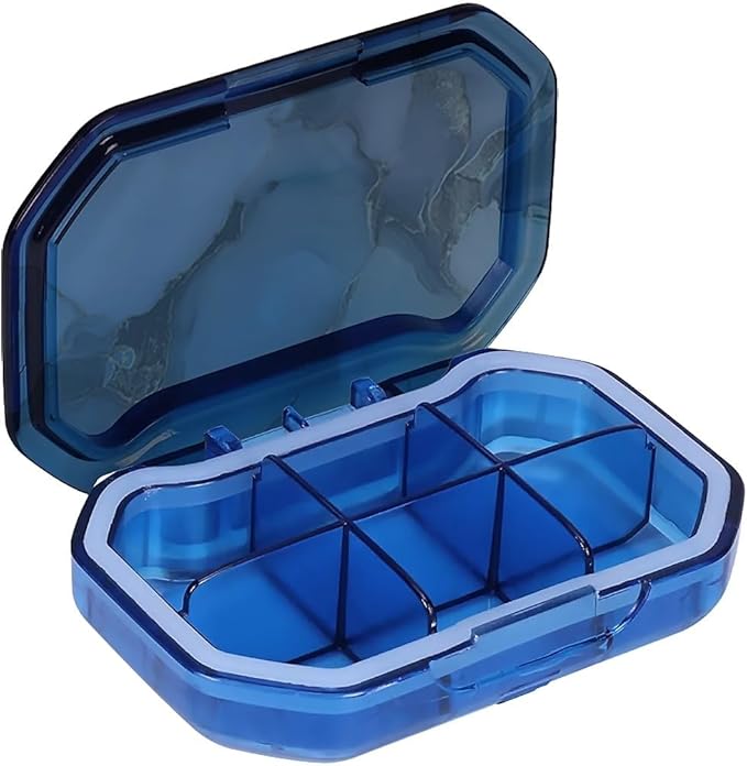 This Portable Abstract Marble Pattern 6 Compartment Pill Box Can Be Placed in A Pocket Or Wallet to Store Vitamins, Medicines Health Supplements Other Medications.