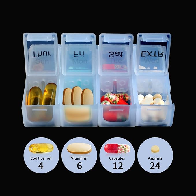 2 Packs Weekly Travel Pill Organizer Case for Purse with Removable 7 Day Box, Fashionable Pill Container for Medicine, Vitamin, Supplement