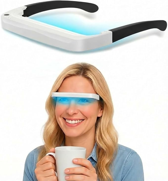 Light Therapy Glasses, Blue-White UV-Free Light Therapy, Portable Daylight, Wearable Sunlight, Boost Energy, Relief for Sleep Problems, Jet Lag, Equivalent to 10000 Lux