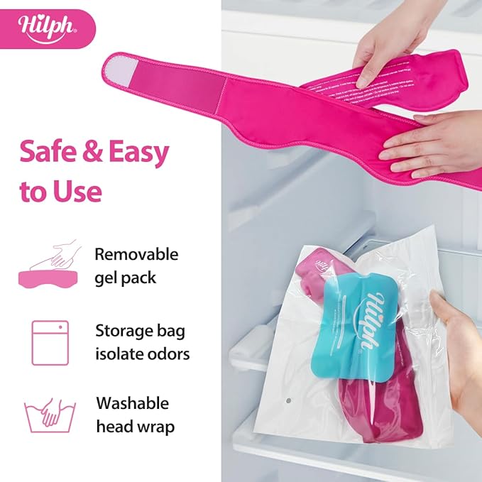 Hilph Headache Ice Pack Migraine Ice Head Wrap, Reusable Head Cold Pack Forehead Ice Pack for Migraine Relief, Headache Tension, Sinus Pain, Chemo, Stress Relief (Red)