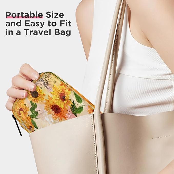 Flower Sunflower Pattern Pill Case Travel Pill Organizer Weekly 7 Day Portable with Zipper Medicine Box Pill Case for Vitamins, Birth Control,Fish Oils,Medication, Supplements