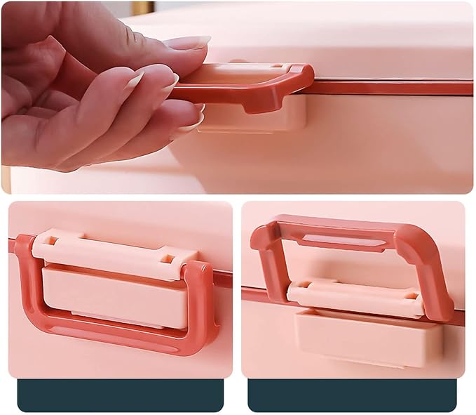 Cyrank First Aid Box, Empty Medicine Box Portable Medicine Container Organizer Storage Box 2 Layer Home First Aid Box for Home Office(Pink)