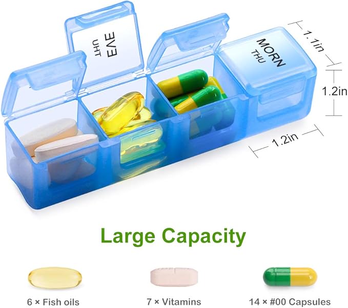 Sukuos Weekly Pill Organizer 4 Times a Day with PU Leather Case, Large 7 Day Pill Box (Morning Noon Eve Bed), Daily Pill Case for Vitamin/Fish Oil/Supplements