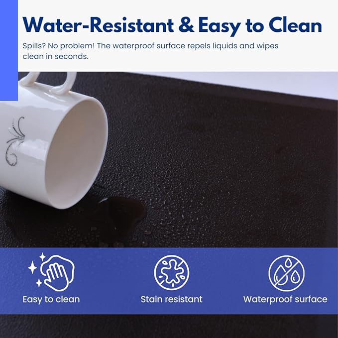 Art3d 1" Thick Kitchen Mats for Floor, Waterproof 20" X 32" Cushioned Comfort Mat, Anti Fatigue Mats for Kitchen, Ergonomic Standing Office Desk, Home and Garage, Black