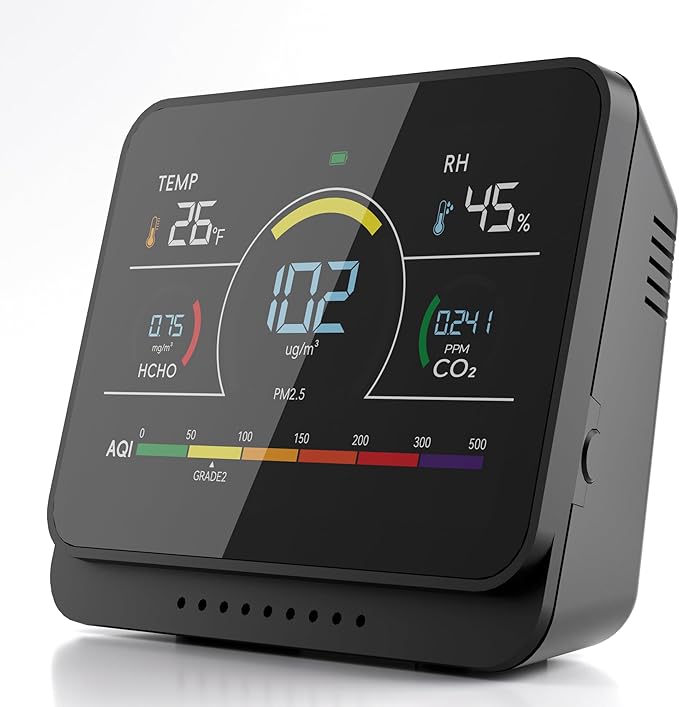 13 in 1 Indoor Air Quality Monitor Portable PM1|PM2.5|PM10|CO2|Formaldehyde|Temp|Humidity and 6AQI Detector with Beep Alarm & 3000mAh Battery,Highly Accurate Air Quality Tester for Home,Office