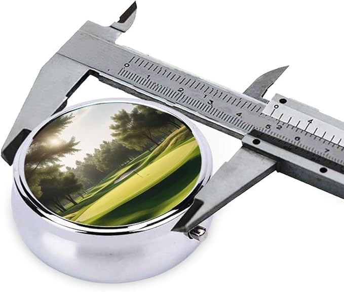 Golf Course Printed Pill Organizer,Round Travel Pill Organizer Mini Medicine Pill Box for Purse Iron Plating