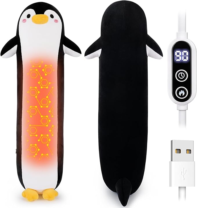 Penguin Heating Pad-USB Heated Plush Stuffed Animals for Period Cramps and Menstrual Pain Relief,20” Portable Electric Heating Pad,Built-Pocket Plushies for Women Girls Birthday Gifts