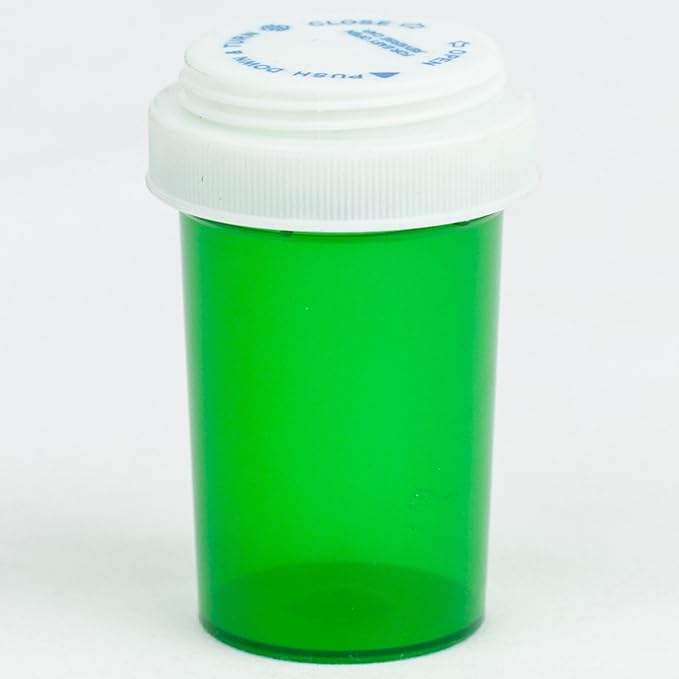 Five Star Supplies Plastic Pill Bottles - Reversible Cap Easy Open & Child Resistant - Pill Container Prescription Vial - Easy Open/Push N Turn (Green-20 DRAM-270 ct.)