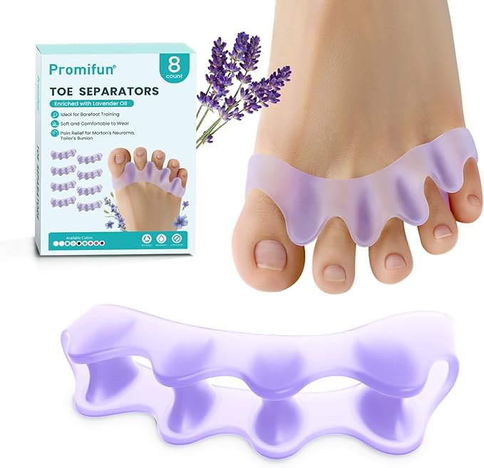 Toe Separators, 8 Pack Bunion Corrector for Women/Men, Soft Toe Spacers with Lavender Extract - Dividers to Correct Bunions, Hammertoes, Overlapping Toes (Lavender)