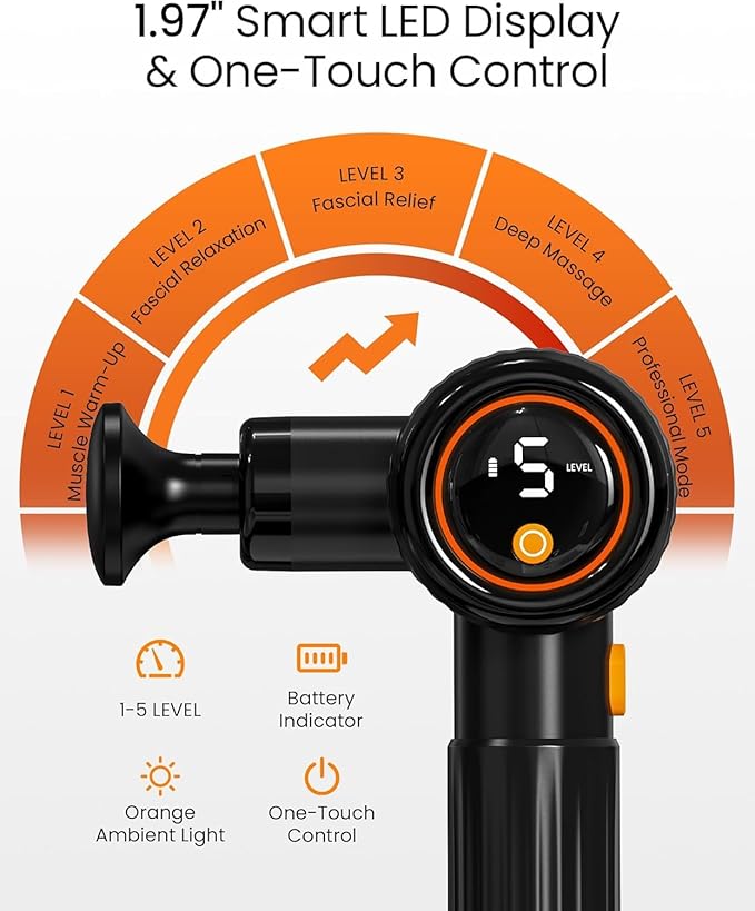NAPRE Handheld Back Massager,Deep Tissue Neck Massager for Shoulders/Waist/Legs/Body Pain Relief,Cordless Percussion Muscle Massage Gun with Extension Handle & 3 Adjustable Angles,6 Heads,Black