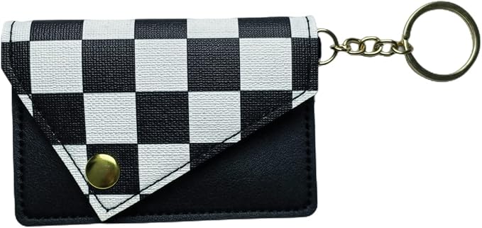 Birth Control Pill Case Check Black White Envelope Shape Keychain (Check Black/White)