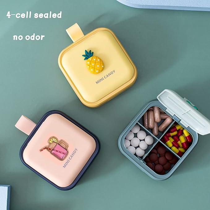 Pill Dispenser, Cute Design, Portable Dispensing Box, Sealed and Moisture-Proof, 2.75 * 3.34 Inches. (Yellow)
