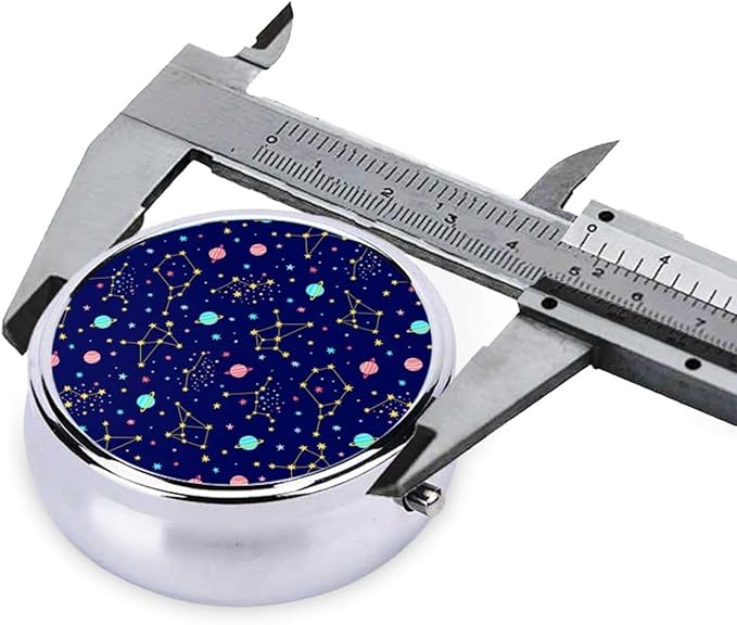 Blue Zodiac Galaxy Starry Night Stars Glow in The Dark Midnight Custom Round Silver Pill Box Pocket Medicine Tablet Holder Organizer Case for Purse
