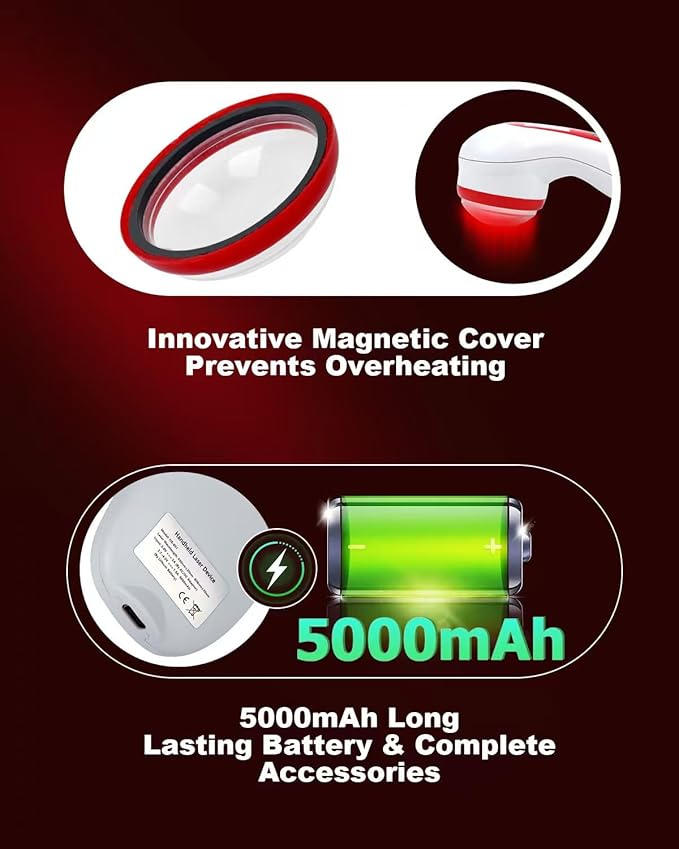 Handheld Red Light Therapy Device with Magnetic Cover, LLLT Low Level ColdLaser Therapy Device for Dogs/Human, with 5 * 808nm & 10 * 650nm，5000mAh Large Capacity Rechargeable