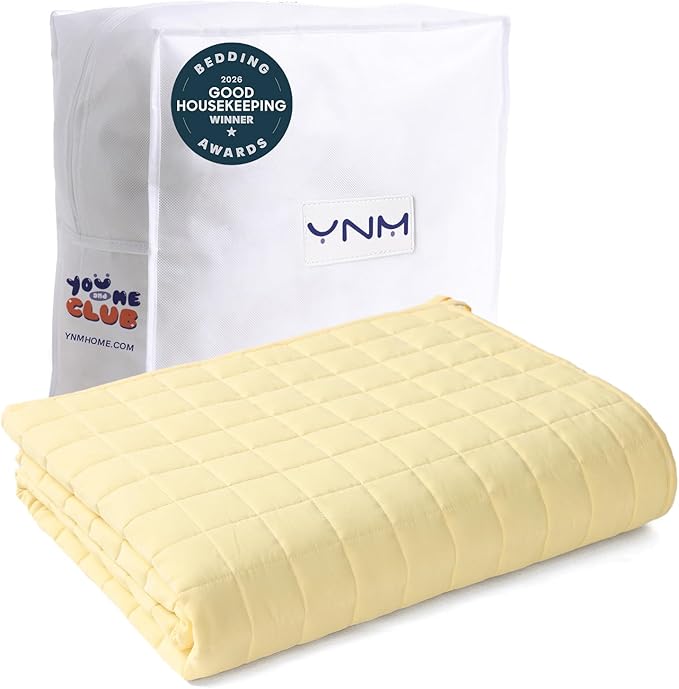 YnM King Size Weighted Blanket for Adults (88x104 Inches, 40 Pounds, Pastel Yellow), Exclusive Smallest Compartments, Heavy Bed Blanket for Two Persons of 240~390lbs on Queen or King Bed