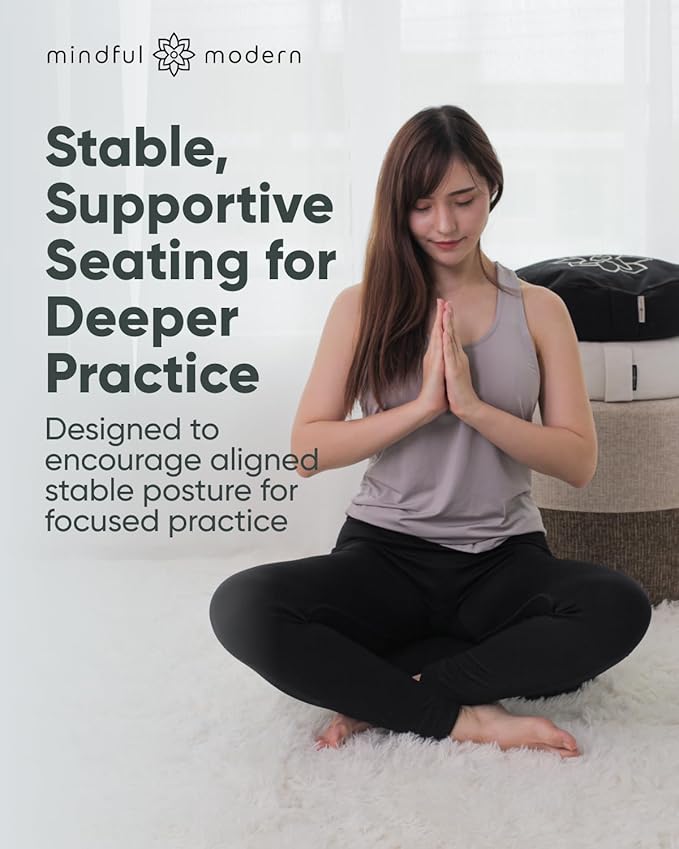 Mindful & Modern Large Meditation Cushion for Zafu Yoga - Meditation Pillow for Sitting on the Floor - Buckwheat Hull Filled Yoga Cushion with Removable, Washable 100% Cotton Cover and Carry Handle