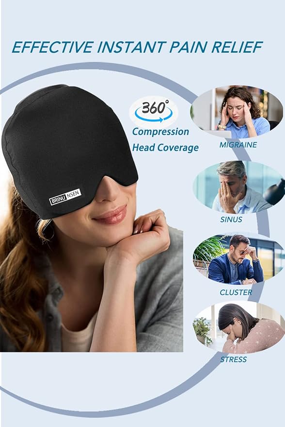 Gel Ice Head Wrap,Headache Relief Hat/Migraine Relief Hat Cold Compress,Migraine Relief Hat for Tension Puffy Eyes Migraine Relief Cap for Sinus Headache and Stress Relief