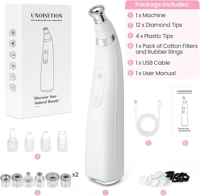 UNOISETION Diamond Microdermabrasion Machine, Portable Blackhead Remover Pore Vacuum, Dermabrasion Facial Machine for Exfoliation & Blackhead Removal