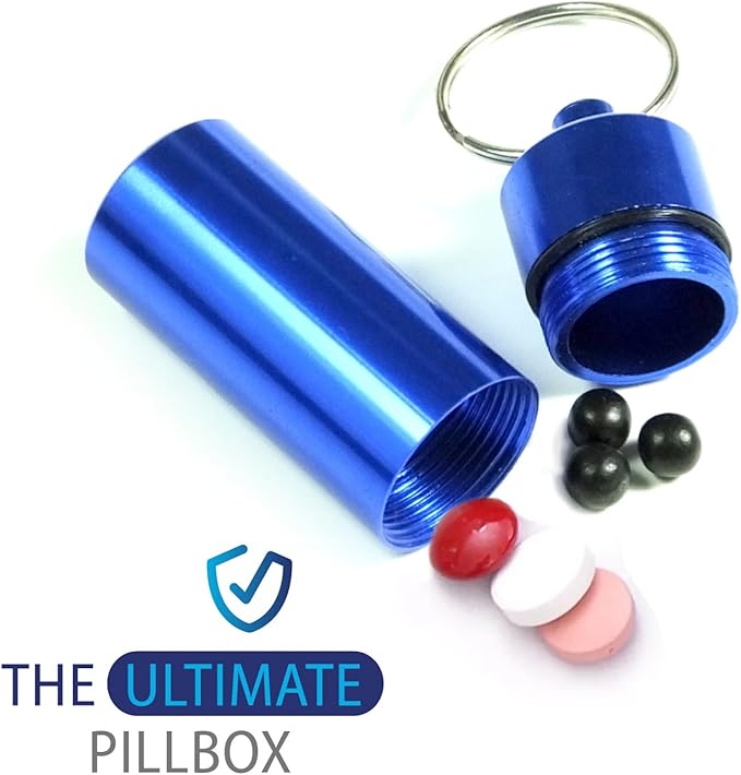 Deke Home - Waterproof Aluminum Pill Box Keychain, Mini Travel Pill Holder Case, Portable Medicine & Vitamin Organizer, Food Grade, Airtight Dispenser, Pocket Container for Daily Use