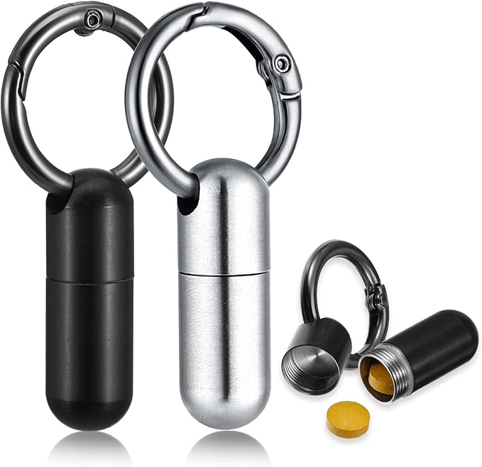 2 PCS Micro Keychain Pill Holder Small Pill Case Waterproof Medicine Organizer Tiny Pills Holder Bottle Portable Container with Keyring for Travel Outdoor Purse Pocket