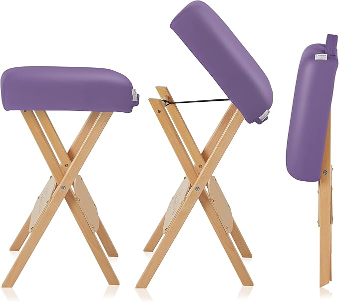 Saloniture Wood Folding Massage Stool with Carrying Case, Lavender
