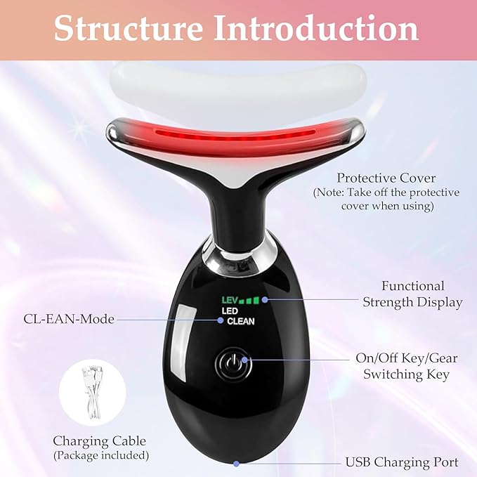Red-Light-Therapy-for-Face and Neck Massager,7 Colors Womens Skin Rejuvenation Lifting Facial Massager Tool for Toning,Glow Boost (Black)