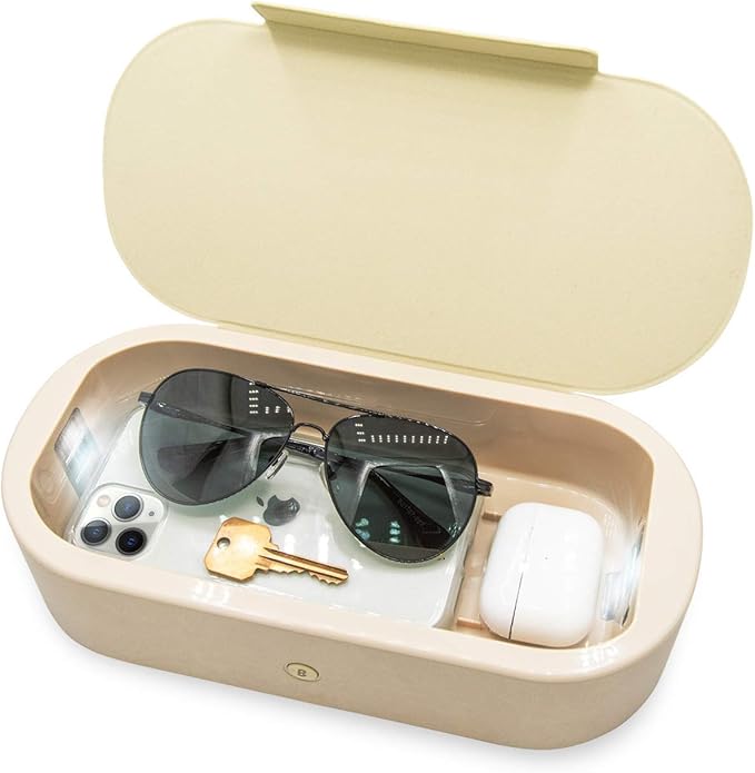 Beyond UV+O3 Sanitizer Box and Universal Charger UV and Ozone Disinfector for Phone, Mask, Makeup Brush, Nail Tool (Almond Oil)