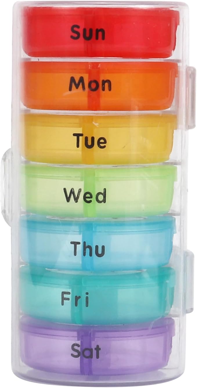 Weekly Pill Organizer 7 Day 2 Times A Day Pill Case Portable Storage Pill Box of Daily Fill Medicine Separated Pill Cases Rainbow Design