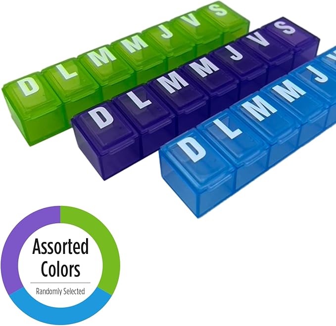 EZY DOSE Weekly (7-Day) Pill Organizer, Vitamin Planner, and Medicine Box, Small Compartments, Color May Vary, Spanish Imprints