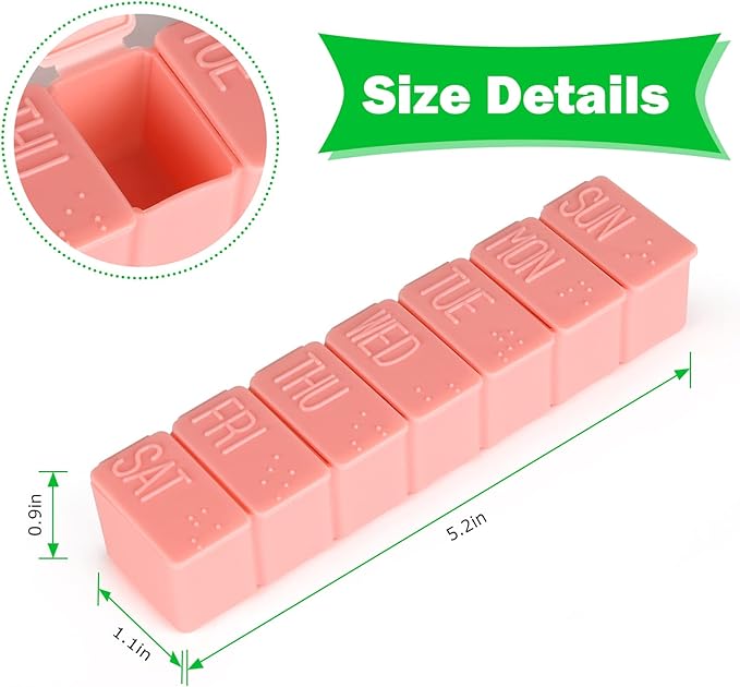 2Pack Pill Organizer,7 Day Pill Cases Travel Daily Box for Fish Oil, Calcium Tablets, Supplements and Other Vitamins (Pink+) Pink