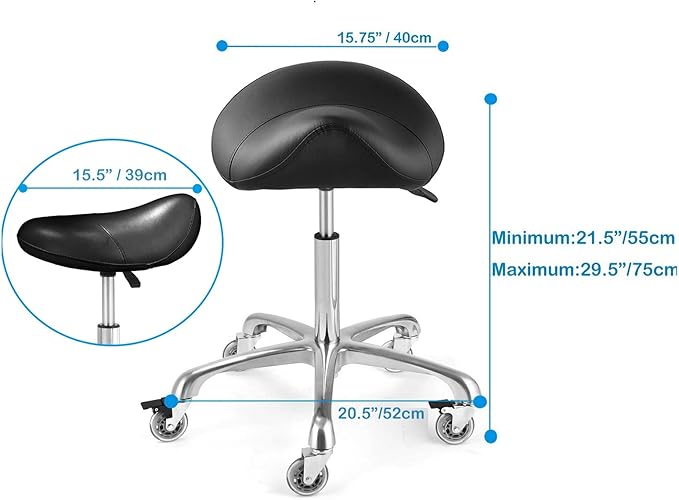 Ergonomic Saddle Stool with Wheels Rolling Chair Professional Saddle Chair Heavy Duty Adjustable Swivel Hydraulic Stool for Massage Hair Stylist Salon Tattoo Office(Without backrest,Black)