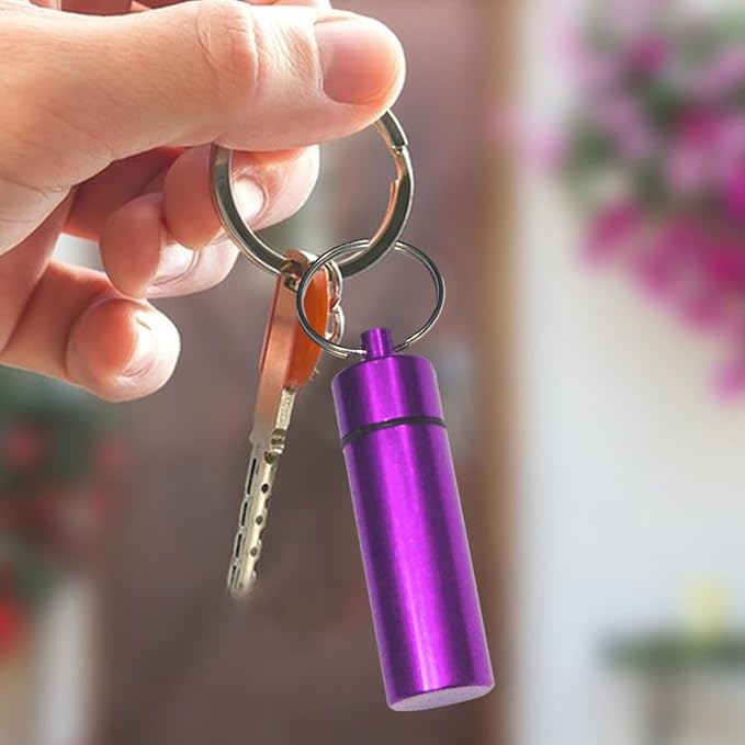 Sealed Jar Keychain Screw Lid Aluminum Alloy Waterproof Portable Small Travel Medicine Bottle Hanging Mini Tablet Pill Storage Bottle Container Holder Key Ring Dark Blue