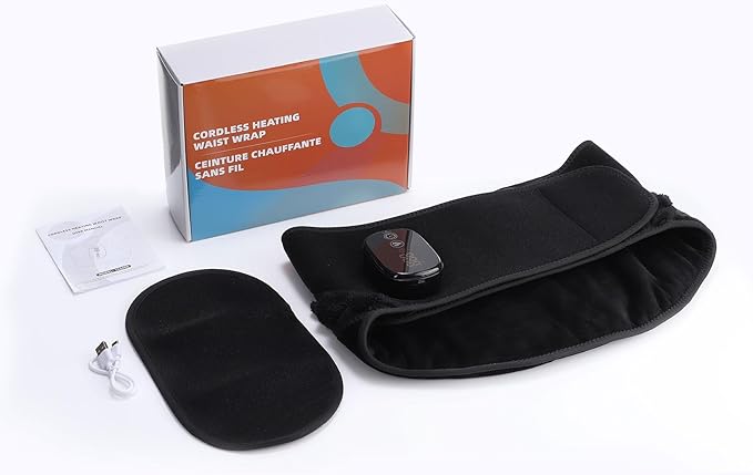 Cordless Heating Pad for Back, Back Heating Pad Rechargeable Heated Waist Belt Wrap with Built-in Warming Layer 5 Heat Options & 3 Auto Timer