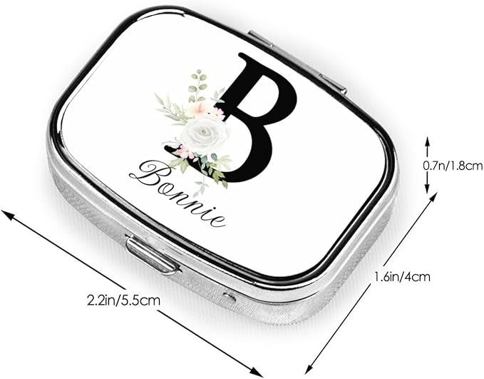 Custom Pill Box Personalized Square Small Pill Case with Mirror Add Your Photo Text Logo Name Decorative 2 Compartment Portable Metal Medicine Container Vitamin Organizer for Pocket Purse Travel (B)
