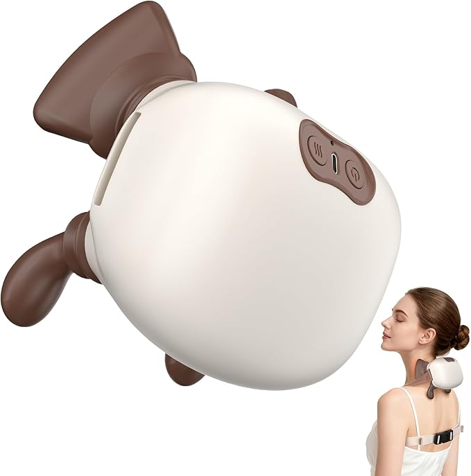 4D Neck Massager,Shoulder Hot Compress Massager, a wireless and portable massager that simulates human hand operation,suitable for relieving neck pain and relaxing muscles,with 3 adjustment modes.