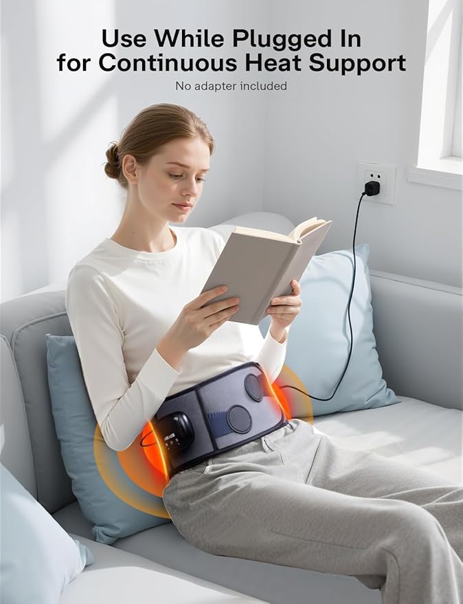 Cordless Heating Pad with Massager for Back Pain Relief, Gift for Women Men Mother Father, 47-60" Portable Lower Back Massager, Wearable Wireless Heating Pad for Cramps with 3 Heat&Timer, 5 Vibration