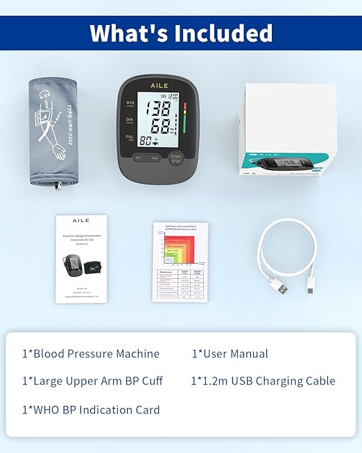AILE Upper Arm Blood Pressure Machine,High Blood Pressure Monitors for Home use with Adjustable Blood Pressure Cuff - Large LCD Screen,Dual Power Option
