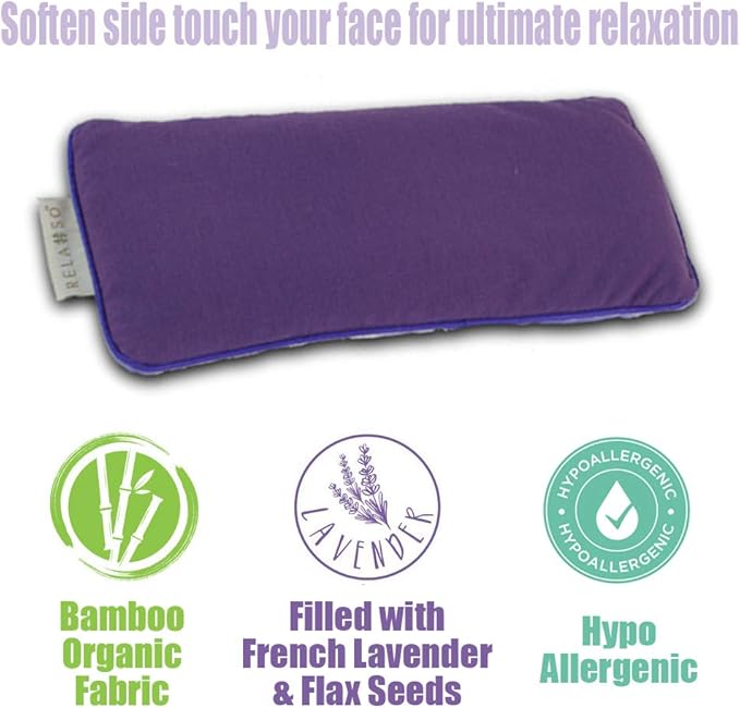 Flaxseed Pain-Out Bamboo Eye Pillow with Lavender, Floral Plush Lilac